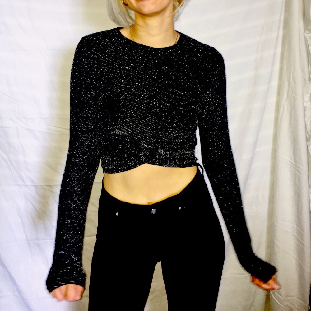 Black Sparkly Cropped New Years Top!